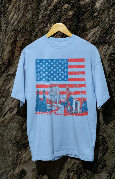Mens Oversized Classic T-Shirt NewYork - Baby Blue / XS