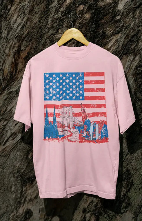 Mens Oversized Classic T-Shirt NewYork - Light Baby Pink / XS